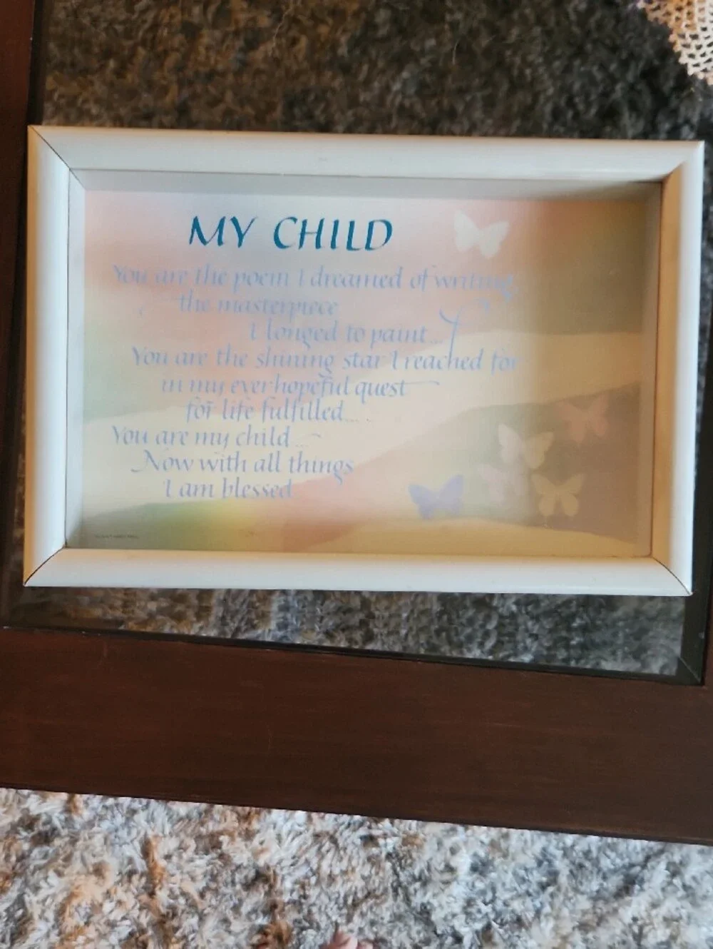 Gray Framed 'My Child' Wall Art - Pastel Butterfly Print